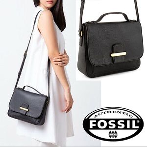 FOSSIL “Tatum” Black Firm Cowhide Leather Crossbody Bag
